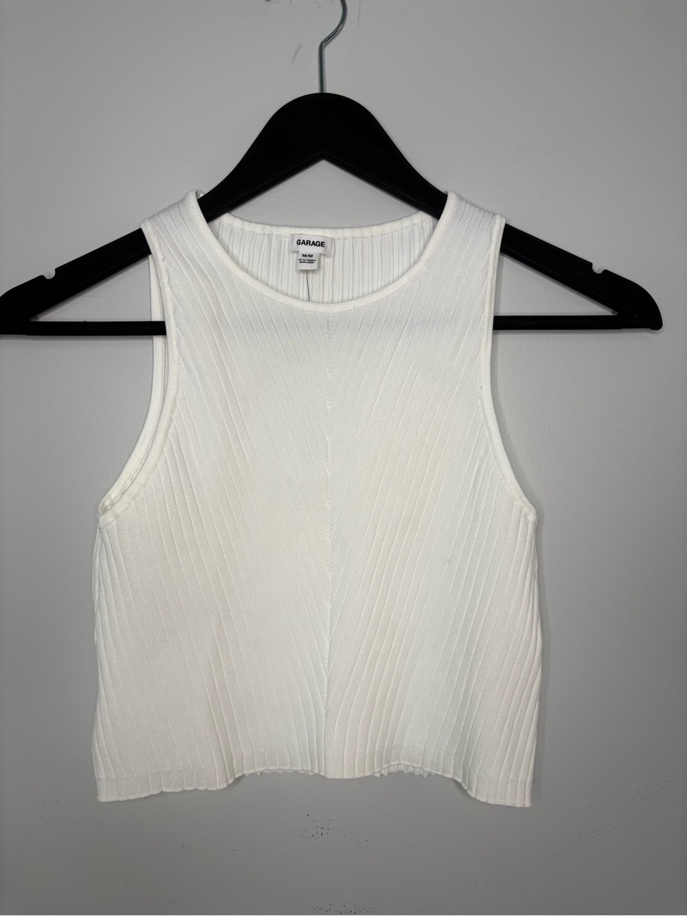 Garage White Ribbed Cropped Tank